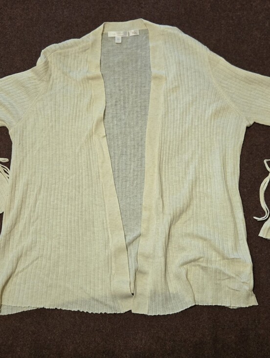LC Lauren Conrad Sweaters - LC Conrad Ivory Open Front Cardigan Bell Sleeve With Bow XL Ribbed